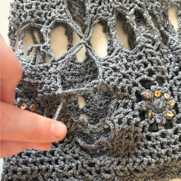 Boston Proper Blue/Gray Sequin Crochet Longline Cardigan (S) Fairy Grunge FLAWS - Picture 17 of 17